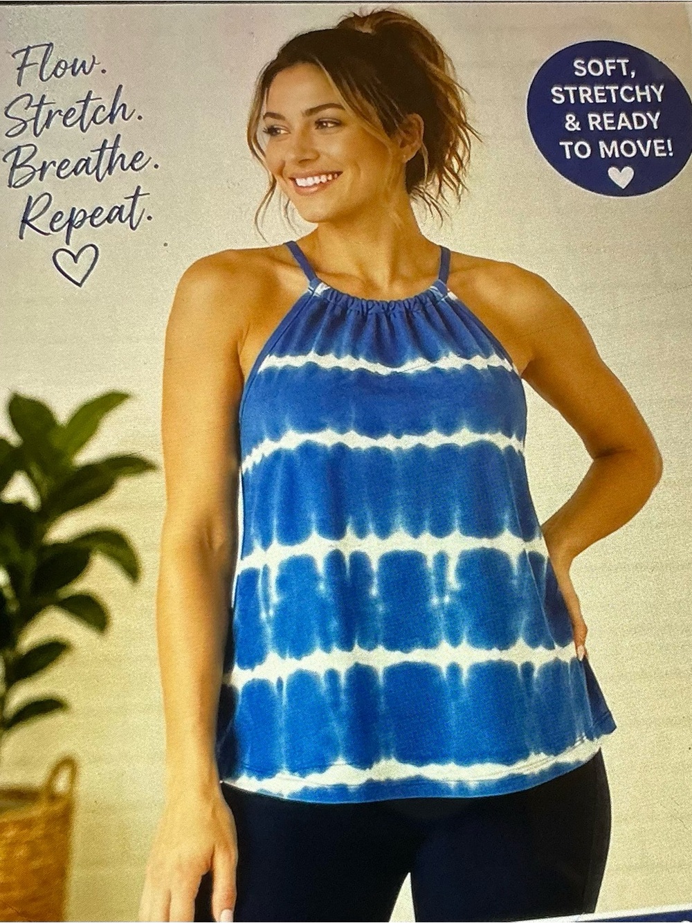 DANSKIN NOW YOGA. TIE-DYE VIBES YOGA TANK TOP CARIBBEAN BLUE TIE-DYE (xl)